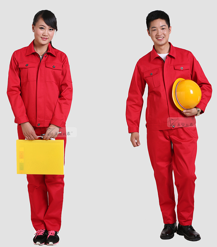 全棉紅色工作服長袖現貨批發(fā)9